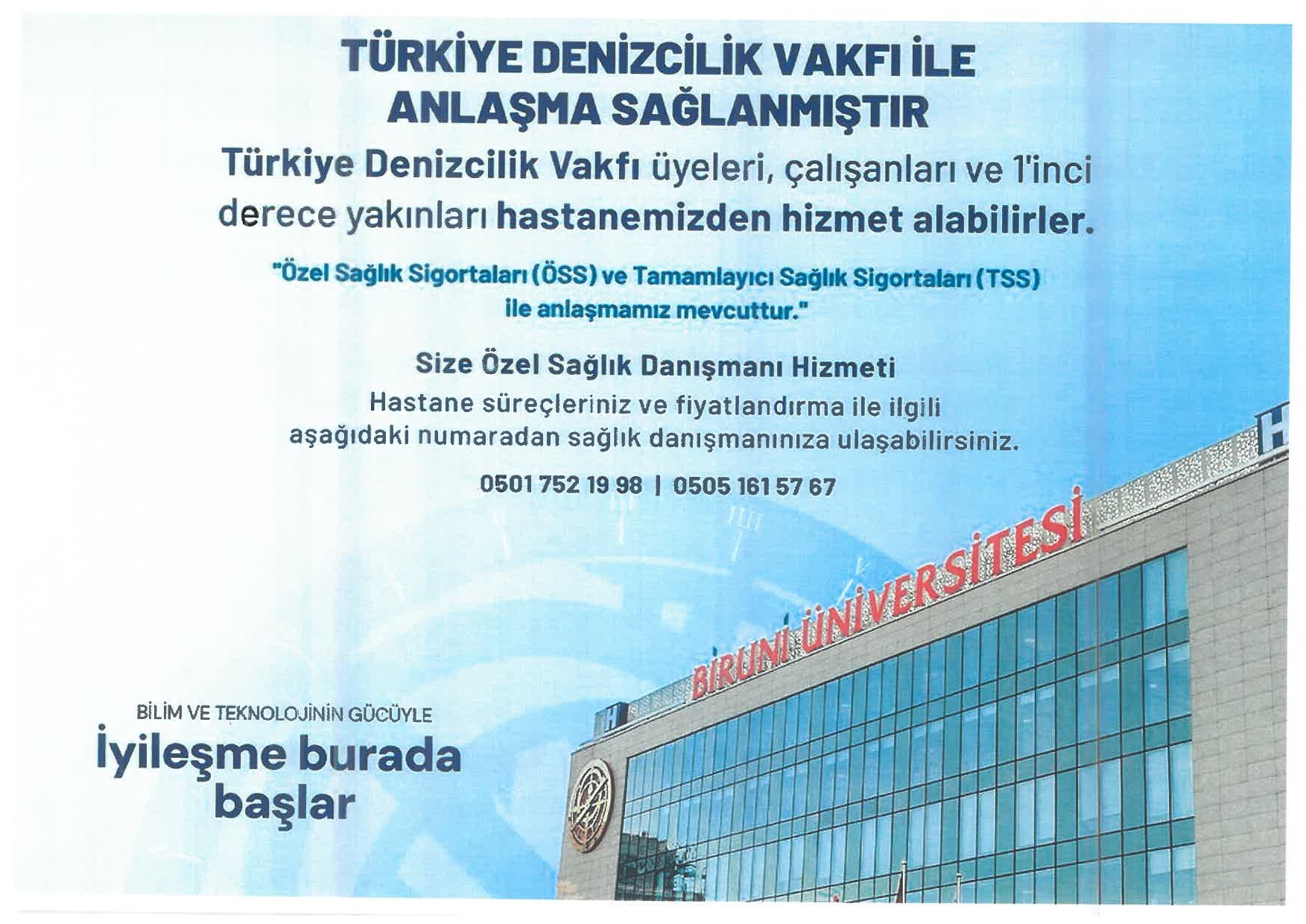 BİRUNİ ÜNİVERSİTESİYLE YAPILAN  GENEL SAĞLIK HİZMETİ ANLAŞMASI